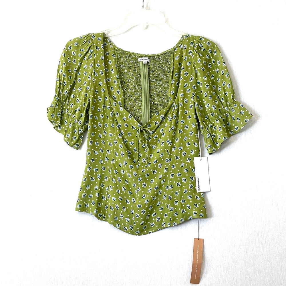 Reformation Green Floral Top